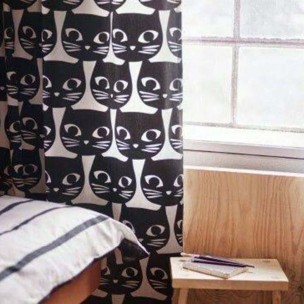 Ikea vintage black cat gothic curtains & pillow